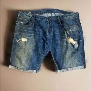 G-Star Raw 3301 Slim Straight 1/2 Length Distressed Cuffed Mens Jeans Shorts~40